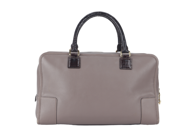 LOEWE AMAZONA (011403) EMBOSSED SNAKE HANDLE BROWN CALFSKIN GOLD HARDWARE WITH DUST COVER