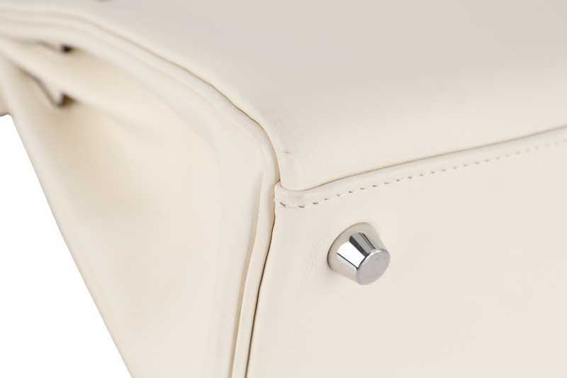HERMES KELLY 25 IN AND OUT NATA COLOR SWIFT LEATHER SILVER HARDWARE STAMP Z (YEAR 2021) WITH STRAPS, KEYS, LOCK, DUST COVER AND BOX