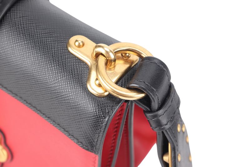 PRADA CAHIER SHOULDER BAG RED, BLACK SAFFIANO LEATHER NO DUST COVER