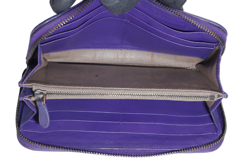 BOTTEGA VENETA LONG WALLET INTRECCIATO PURPLE LEATHER WITH DUST COVER AND BOX