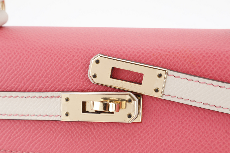 HERMES KELLY 25 HSS STAMP C (YEAR 2018) ROSE AZALEE & CRAIE EPSOM LEATHER LIGHT GOLD HARDWARE WITH STRAP, KEYS, LOCK AND DUST COVER