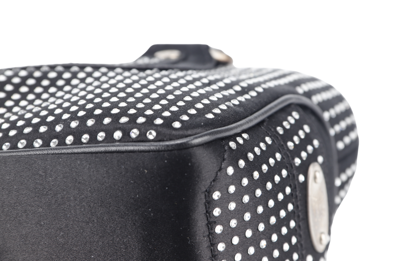 CELINE MINI BOOGIE IN CRYSTAL ENCRUSTED BLACK SILK SILVER HARDWARE WITH DUST COVER