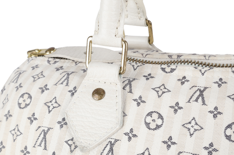 LOUIS VUITTON SPEEDY 30 WHITE MONOGRAM MINI LIN CANVAS GOLD HARDWARE NO DUST COVER