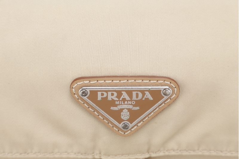 PRADA SHOULDER BAG BEIGE NYLON SILVER HARDWARE NO DUST COVER