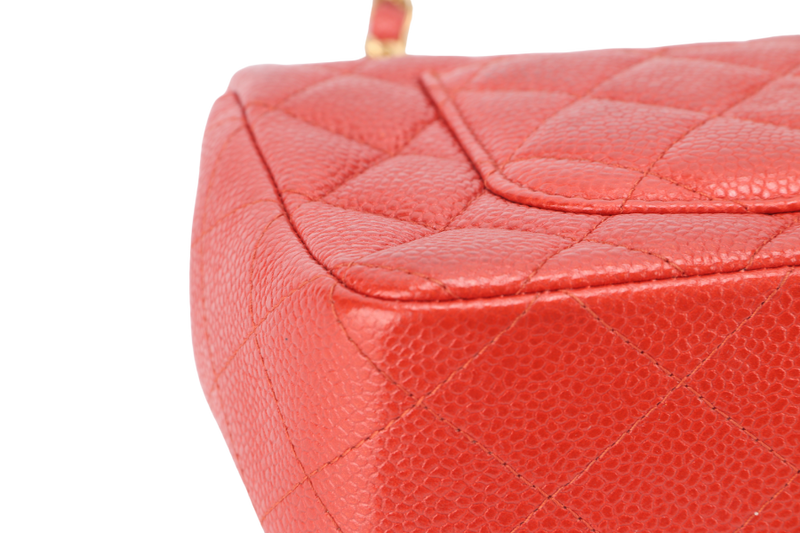 CHANEL CLASSIC FLAP MINI RECTANGULAR (2062xxxx) RED CAVIAR GOLD HARDWARE WITH DUST COVER