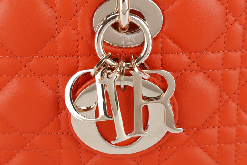 CHRISTIAN DIOR LADY D-JOY ORANGE LAMBSKIN GOLD HARDWARE WITH STRAPS, CARD, DUST COVER AND BOX