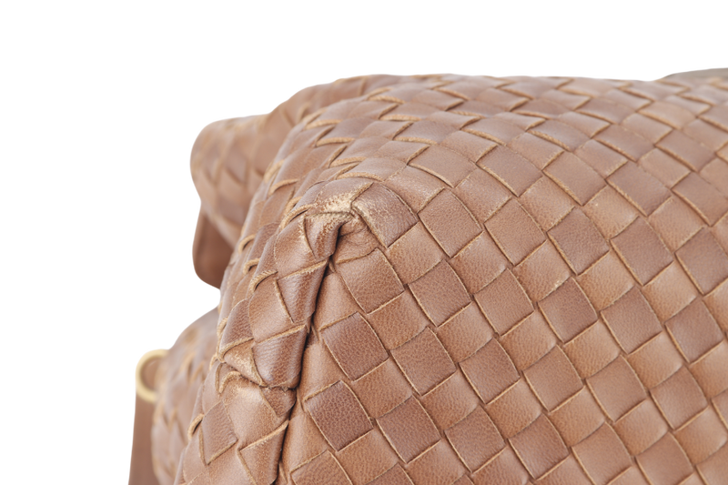 BOTTEGA VENETA WOMAN BOSTON BAG MEDIUM BROWN LEATHER GOLD HARDWARE WITH DUST COVER