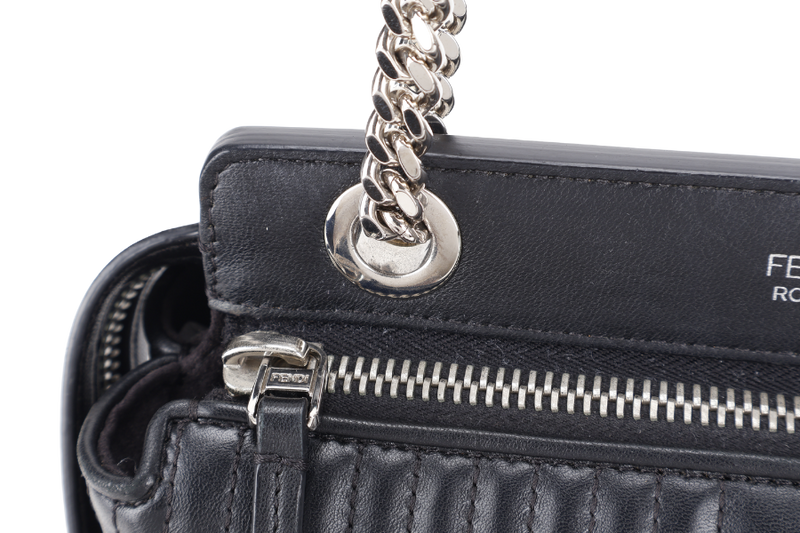 FENDI DOT COM BAG BLACK CALF LEATHER SILVER HARDWARE WITH DUST COVER