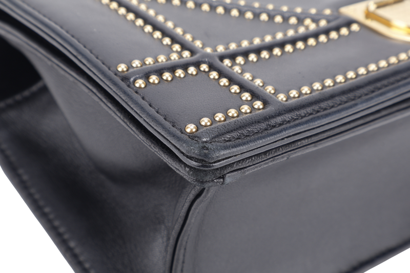 CHRISTIAN DIOR DIORAMA STUDDED BLACK LAMBSKIN GOLD HARDWARE (09-BO-0197) WITH DUST COVER AND CARD