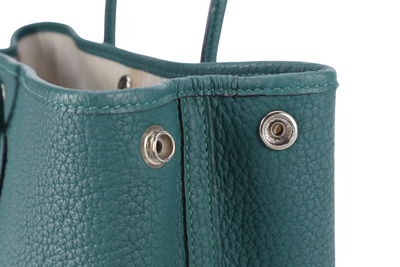 HERMES GARDEN PARTY TPM 30CM MALACHITE STAMP Q (2013) NEGONDA LEATHER PALLADIUM HARDWARE WITH DUST COVER