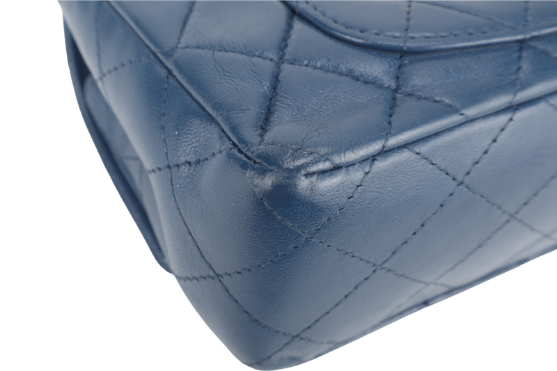 CHANEL BLUE LAMBSKIN MINI RECTANGLE CLASSIC FLAP (1762xxxx) SILVER HARDWARE WITH DUST COVER