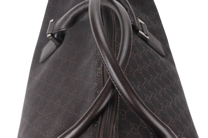 GUCCI BOSTON BAG (196356 467891 ) LARGE GG BROWN CANVAS SILVER HARDWARE WITH STRAP AND DUST COVER