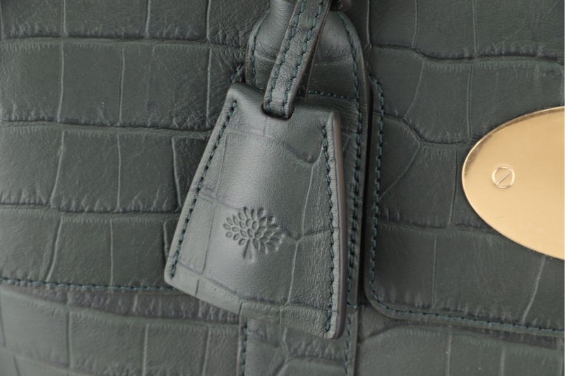 MULBERRY BAYSWATER NETTLE GREEN CROC EMBOSSED NAPPA LEATHER BAG GOLD HARDWARE WITH PADLOCK NO DUST COVER
