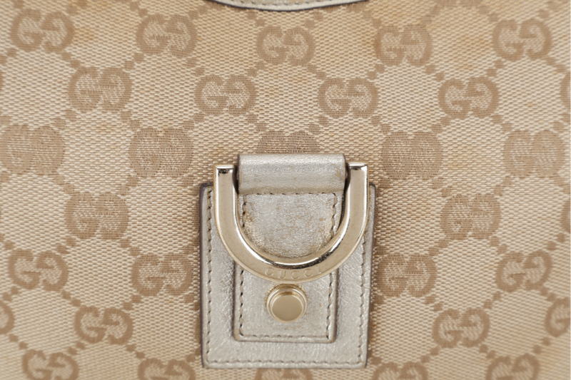 GUCCI GG ABBEY CANVAS METALLIC GOLD TRIM HOBO BAG WITH DUST COVER