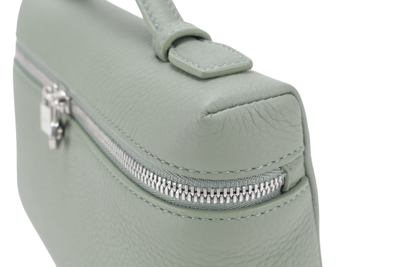 LORO PIANA EXTRA POCKET L19 GRAINED CALFSKIN SAGE BRUSH LEAVES (5OUB) COLOR SILVER HARDWARE WITH DUST COVER AND BOX