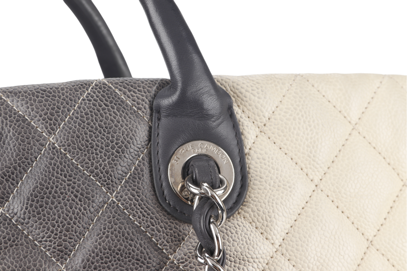 CHANEL TOTE BAG LARGE (1784xxxx) CREAM & GREY OMBRE CAVIAR LEATHER SILVER HARDWARE WITH DUST COVER