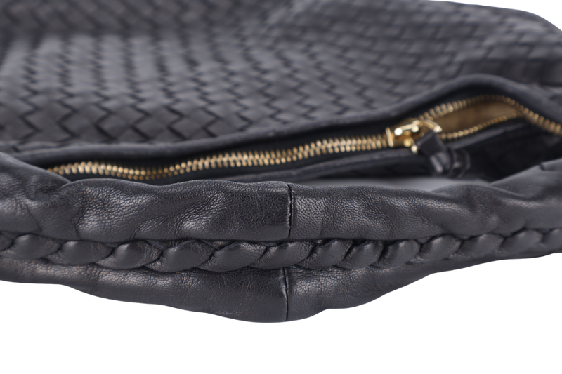 BOTTEGA VENETA INTERCCIATO HOBO BLACK LEATHER SILVER HARDWARE NO DUST COVER