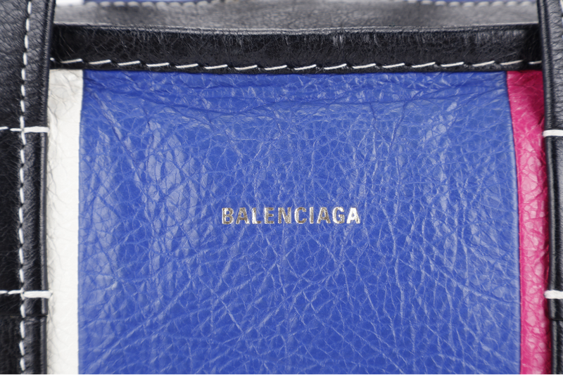 BALENCIAGA MULTICOLOR STRIPED LEATHER BAZAR TOTE BAG SILVER HARDWARE WITH STRAPS NO DUST COVER