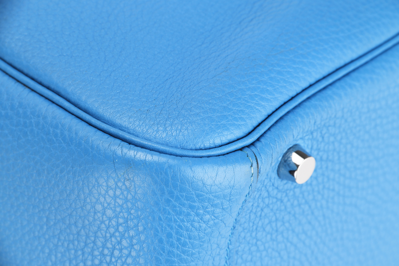 HERMES LINDY 30 (STAMP A) BLUE ZANZIBAR CLEMENCE LEATHER SILVER HARDWARE, WITH DUST COVER & BOX