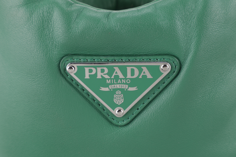 PRADA SOFT PADDED GREEN LEATHER SILVER HARDWARE WITH BOX