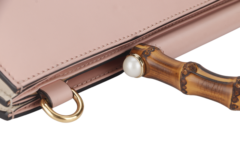 GUCCI NIMFAIR BAMBOO TOP HANDLE ( 453764.213317) LARGE MINI PINK LEATHER GOLD HARDWARE WITH LONG STRAP AND DUST COVER