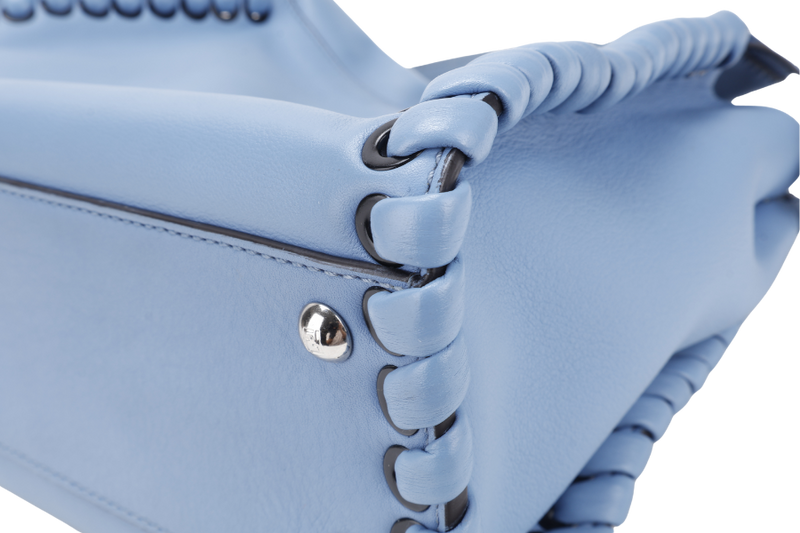 FENDI PEEKABOO (8BN290-81P-188-10429) BLUE GRAINED CALF LEATHER SILVER HARDWARE WITH RAINCOAT, STRAPS AND DUST COVER