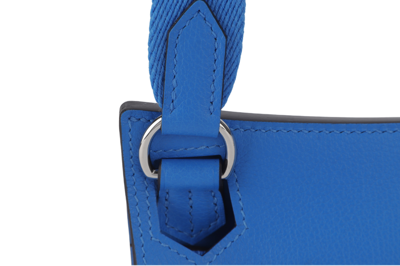 HERMES MINI JYPSIERE STAMP W (YEAR 2024) BLUE HYDRA EVERGRAIN LEATHER SILVER HARDWARE WITH STRAPS, DUST COVER AND BOX