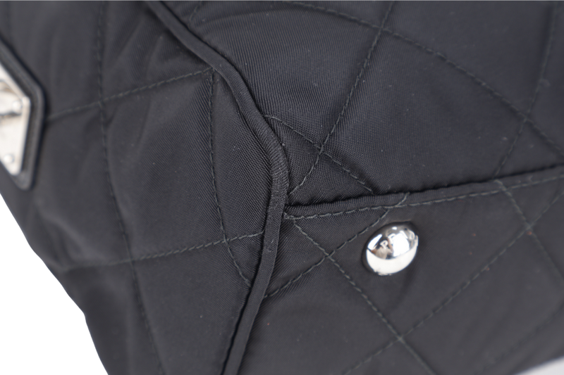 PRADA BAULETTO TESSUTO BLACK NYLON CHAIN SILVER HARDWARE WITH LOCK & KEYS AND DUST COVER