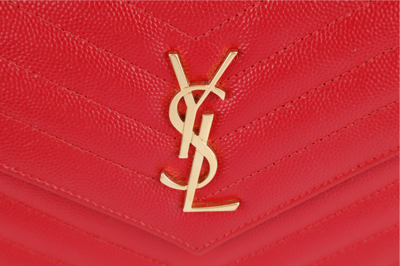 YVES SAINT LAURENT (YSL) RED CAVIAR CHAIN WALLET GOLD HARDWARE NO DUST COVER