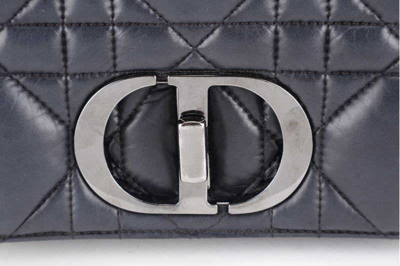 CHRISTINE DIOR CARO BLACK SMALL LEATHER 2WAYS BAG PALLADIUM HARDWARE NO DUST COVER