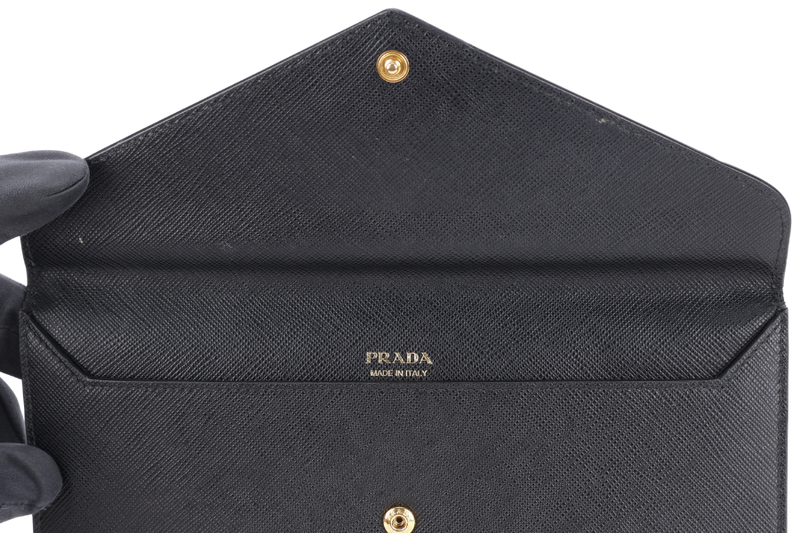 PRADA 1MF006 SAFFIANO LEATHER ENVELOPE CLUTCH BLACK & BLUE WITH CARD AND BOX