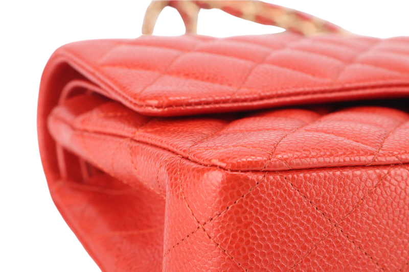 CHANEL CLASSIC FLAP MEDIUM ORANGE RED CAVIAR GOLD HARDWARE (2051xxxx) WITH CARD