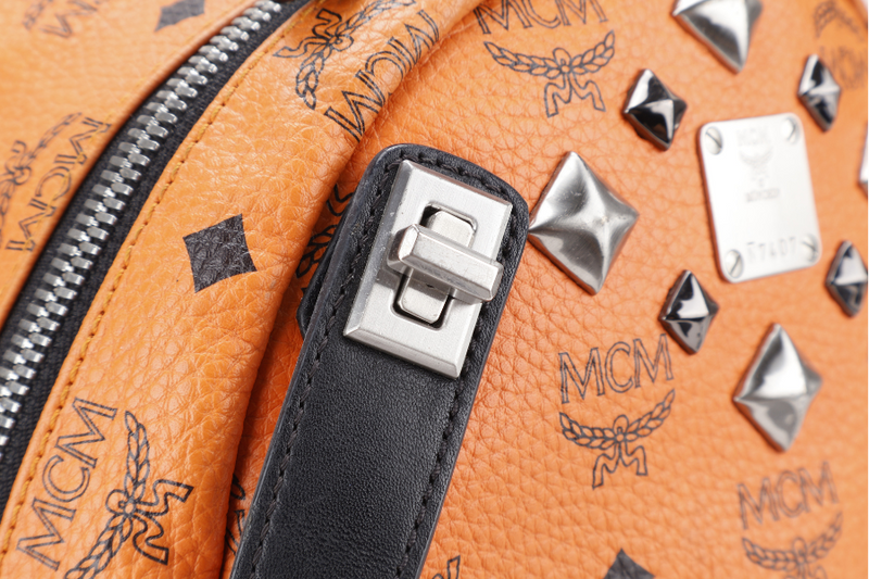 MCM STARK DUAL BACKPACK ORANGE-BLACK LEATHER SILVER HARDWARE NO DUST COVER
