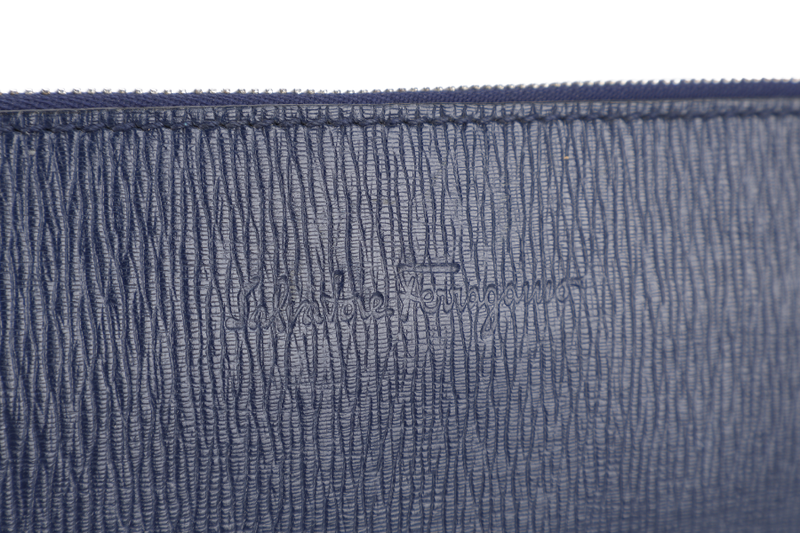 SALVATORE FERRAGAMO CLUTCH BAG (FZ-24-9406) BLUE LEATHER SILVER HARDWARE WITH WRIST STRAPS NO DUST COVER