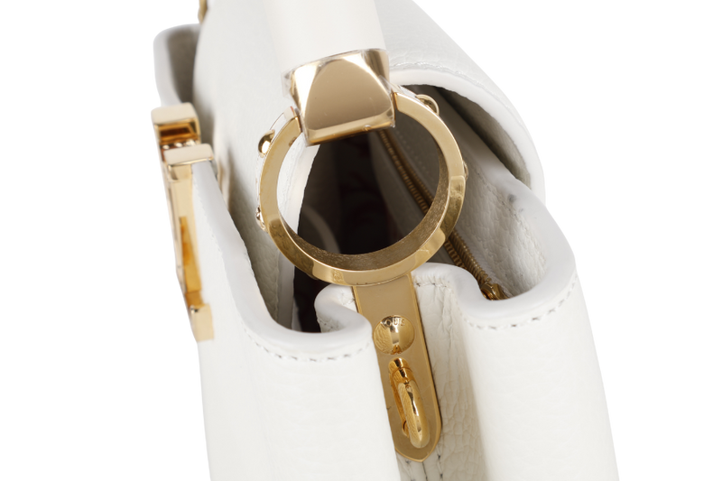 LOUIS VUITTON CAPUCINES BB SNOW WHITE CALFSKIN LEATHER GOLD HARDWARE WITH STRAPS AND DUST COVER