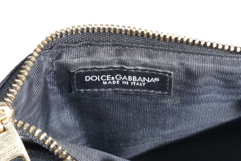 DOLCE & GABBANA BLACK GRAINED LEATHER CARDHOLDER GOLD HARDWARE WITH CARD AND BOX