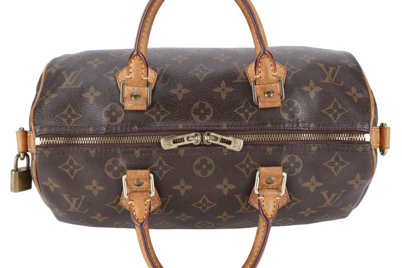 LOUIS VUITTON SPEEDY BANDOULIERE 30 MONOGRAM CANVAS LEATHER GOLD HARDWARE WITH STRAPS, LOCK, DUST COVER AND BOX