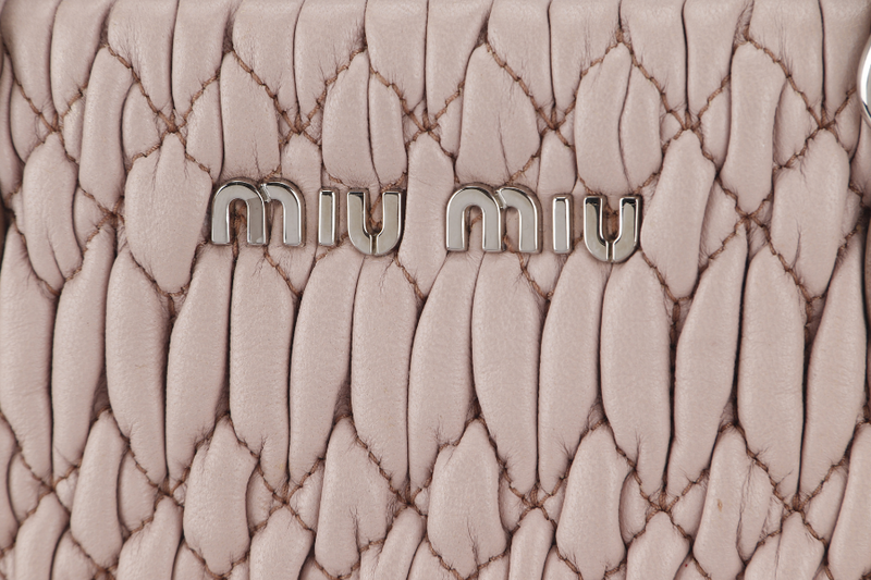 MIU MIU PINK MATELASSE NAPPA LEATHER CRYSTAL TOTE SILVER HARDWARE WITH CRYSTAL AND LEATHER STRAP