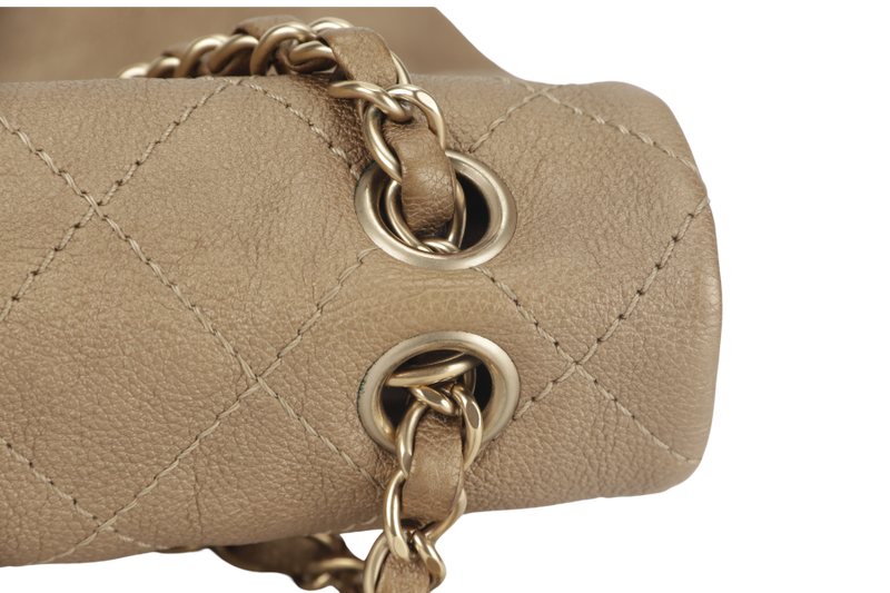 CHANEL TRIANON MESSENGER BAG (1746xxxx) GOLD DISTRESSED LEATHER GOLD HARDWARE WITH DUST COVER , CARD AND BOX