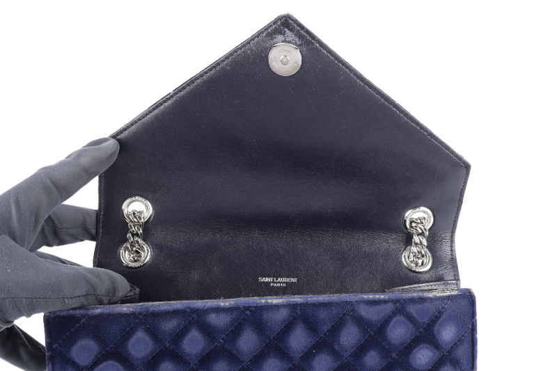 YVES SAINT LAURENT (YSL) SULPICE CROSSBODY NAVY SUEDE LEATHER BAG SILVER HARDWARE NO DUST COVER