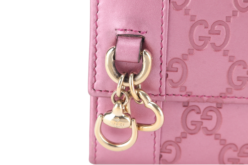 GUCCI GUCCISIMA HEART CHARM PINK LEATHER LONG WALLET GOLD HARDWARE WITH DUST COVER