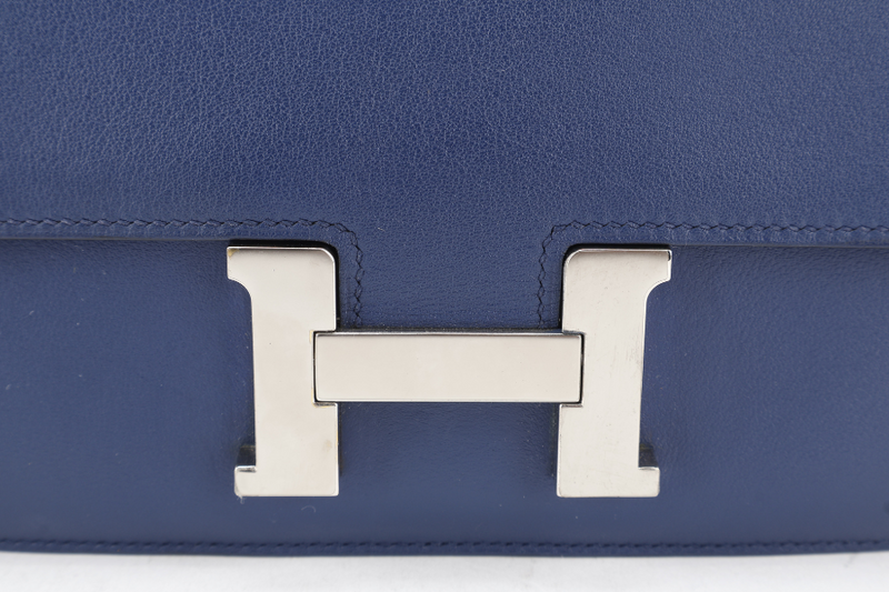 HERMES CONSTANCE ELAN STAMP T (YEAR 2015) BLUE SAPPHIRE SWIFT LEATHER SILVER HARDWARE WITH DUST COVER