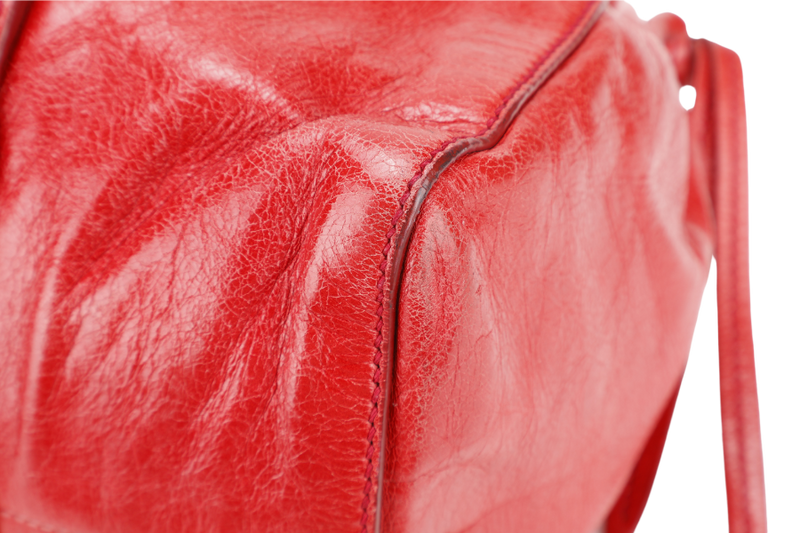 MIU MIU BAULETTO VITELLO LUX ROSSO RED LEATHER SILVER HARDWARE WITH STRAPS AND DUST COVER
