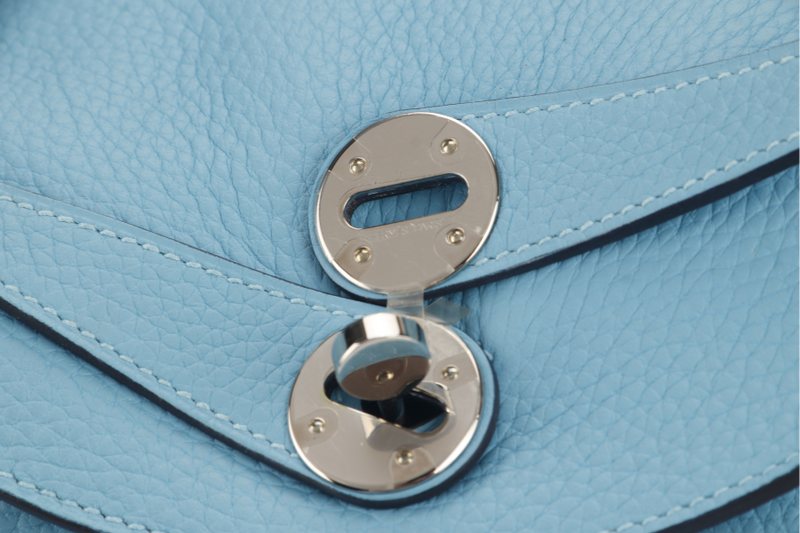 HERMES LINDY 30 BLUE CELESTE CLEMENCE LEATHER PALLADIUM HARDWARE STAMP D (YEAR 2019) WITH DUST COVER