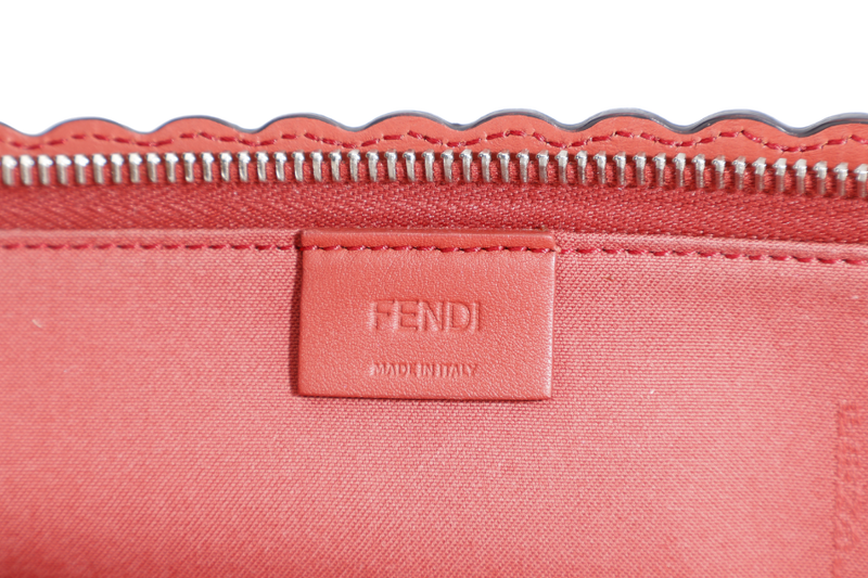 FENDI BUG'S EYE LEATHER CLUTCH BRICK COLOR WITH DUST COVER AND BOX