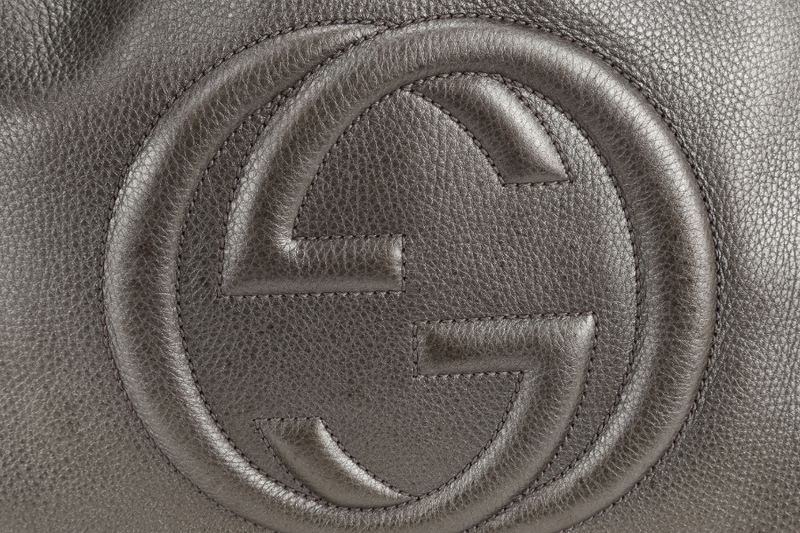 GUCCI SOHO INTERLOCKING G TOTE BAG DARK GREEN LEATHER RUTHENIUM HARDWARE WITH DUST COVER