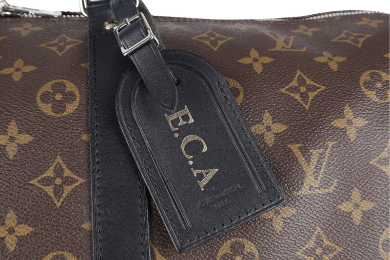 LOUIS VUITTON M56711 KEEPALL BANDOULIERE 55 MONOGRAM CANVAS SILVER HARDWARE (INITIALS NAME _ E.C.A) WITH STRAPS