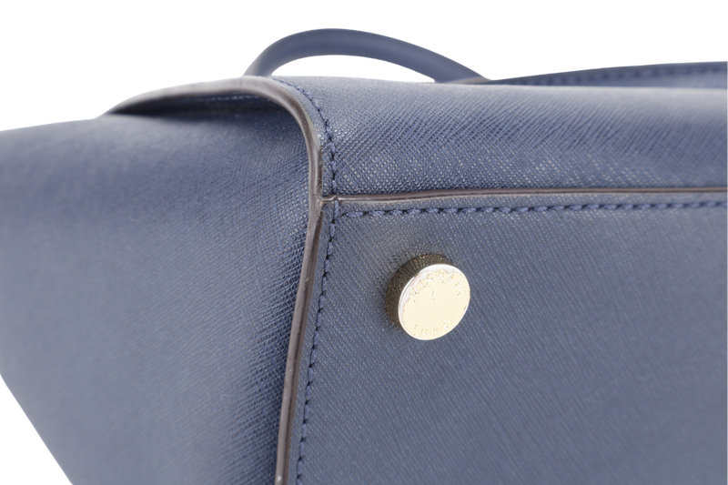 MICHAEL KORS SELMA NAVY SAFFIANO LEATHER SATCHEL BAG GOLD HARDWARE WITH STRAPS AND DUST COVER