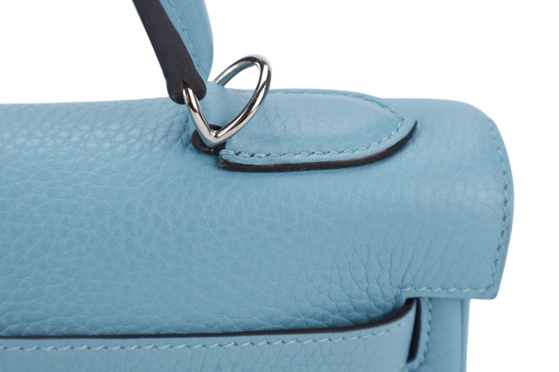 HERMES KELLY 32 BLUE ATOLL CLEMENCE SILVER HARDWARE STAMP X (YEAR 2016) WITH KEYS&LOCK, STRAPS, DUST COVER AND BOX