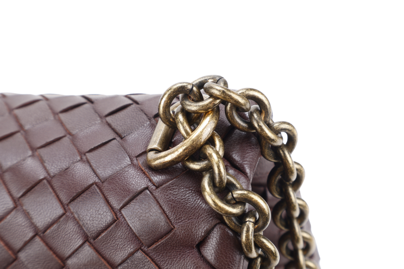 BOTTEGA VENETA NAPPA INTRECCIATO OLIMPIA SHOULDER BAG SMALL BROWN LEATHER GOLD HARDWARE NO DUST COVER